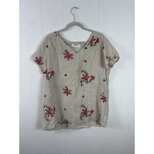 Kindred Women's Floral Multicolor Natural Embroidery Top Plus Size 1X Boho